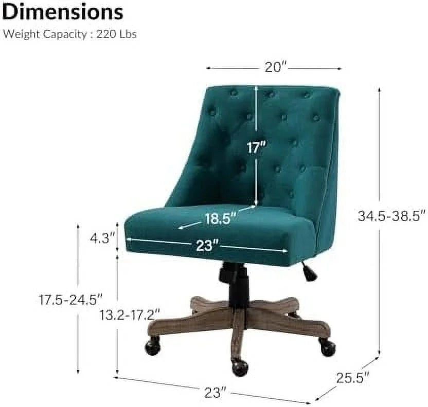 Blue Tufted Upholstered Desk Chair with Wood Base T4913
