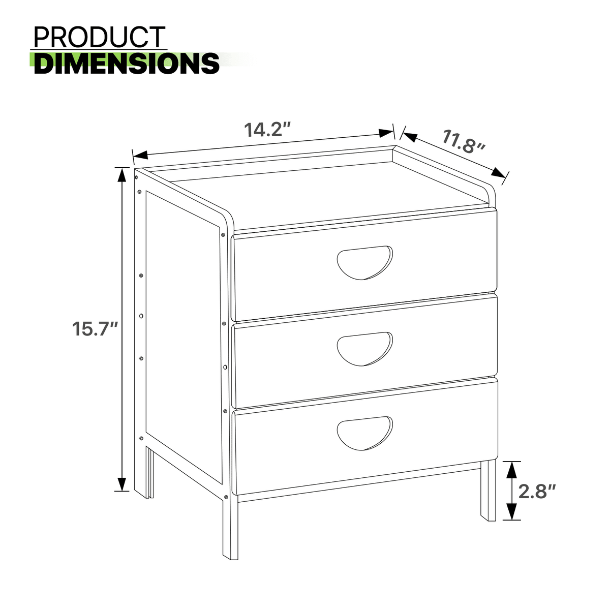 Bamboo 3 Tiers 3 Drawers Nightstand C49764