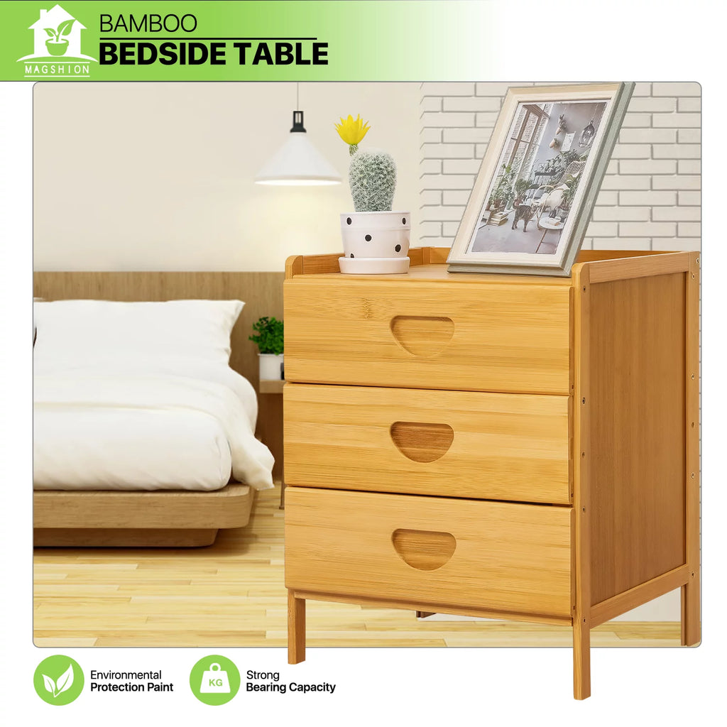 Bamboo 3 Tiers 3 Drawers Nightstand C49764
