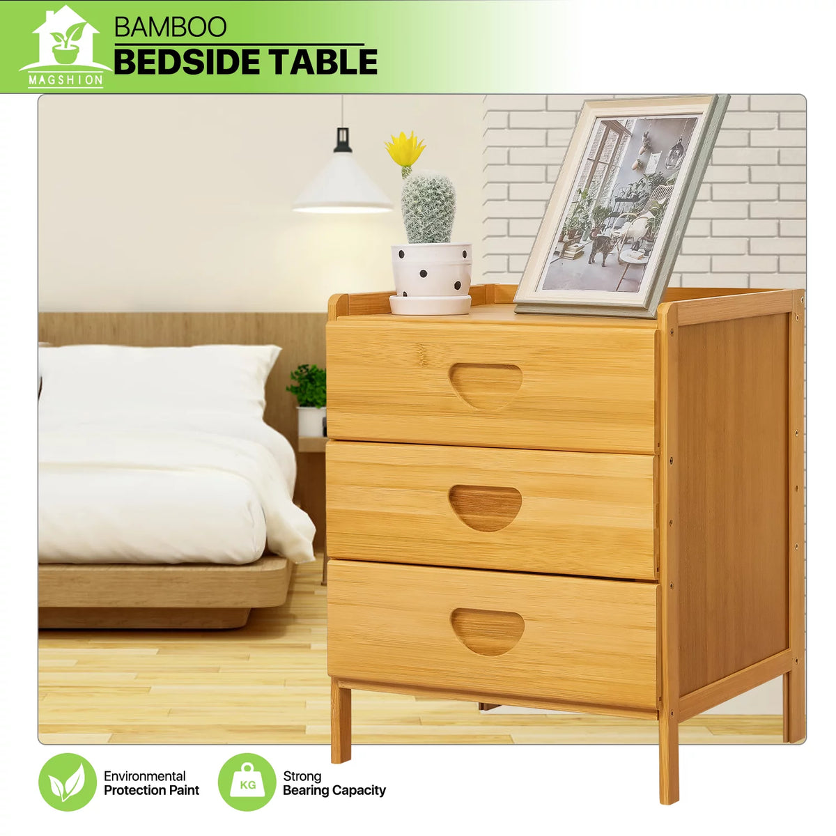 Bamboo 3 Tiers 3 Drawers Nightstand C49764