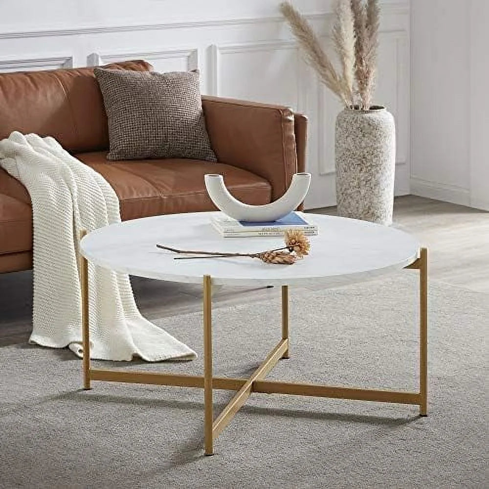 36 Inch Round Faux Marble Coffee Table R147