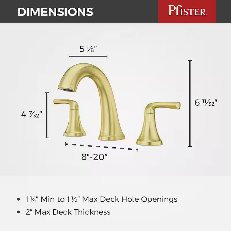 8 in. Widespread Double Handle Bathroom Faucet Brushed Gold P2936