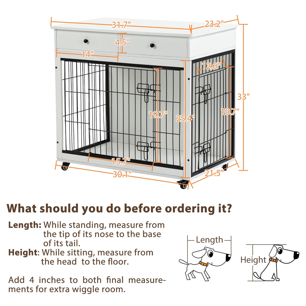 White Wooden Dog Crate Furniture with Drawer H159