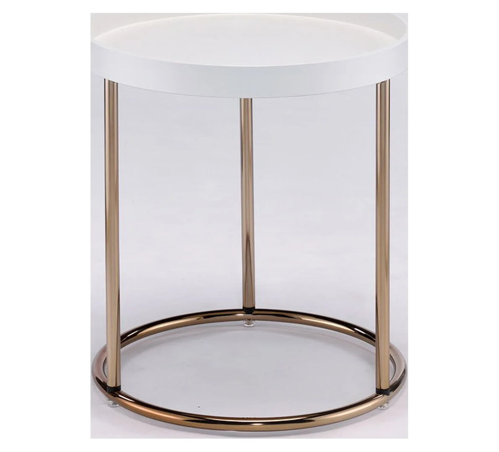 White Mid-Century Side Table with Copper Legs A229
