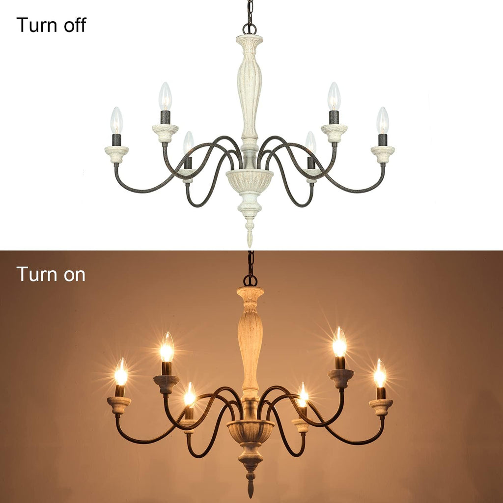 6-Light Chandelier with Imitation Wood and Stardust Iron D280799