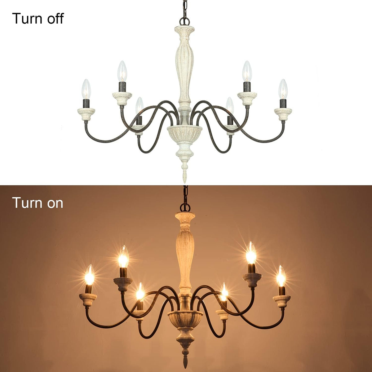 6-Light Chandelier with Imitation Wood and Stardust Iron D280799