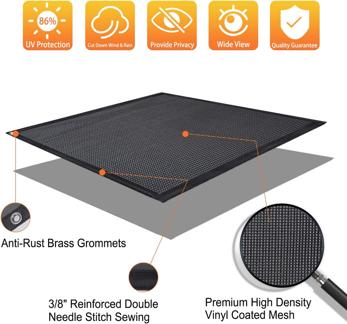 Black Mesh UV Blocker RV Awning Sun Shade Screen with Zipper 15' x 9' R723