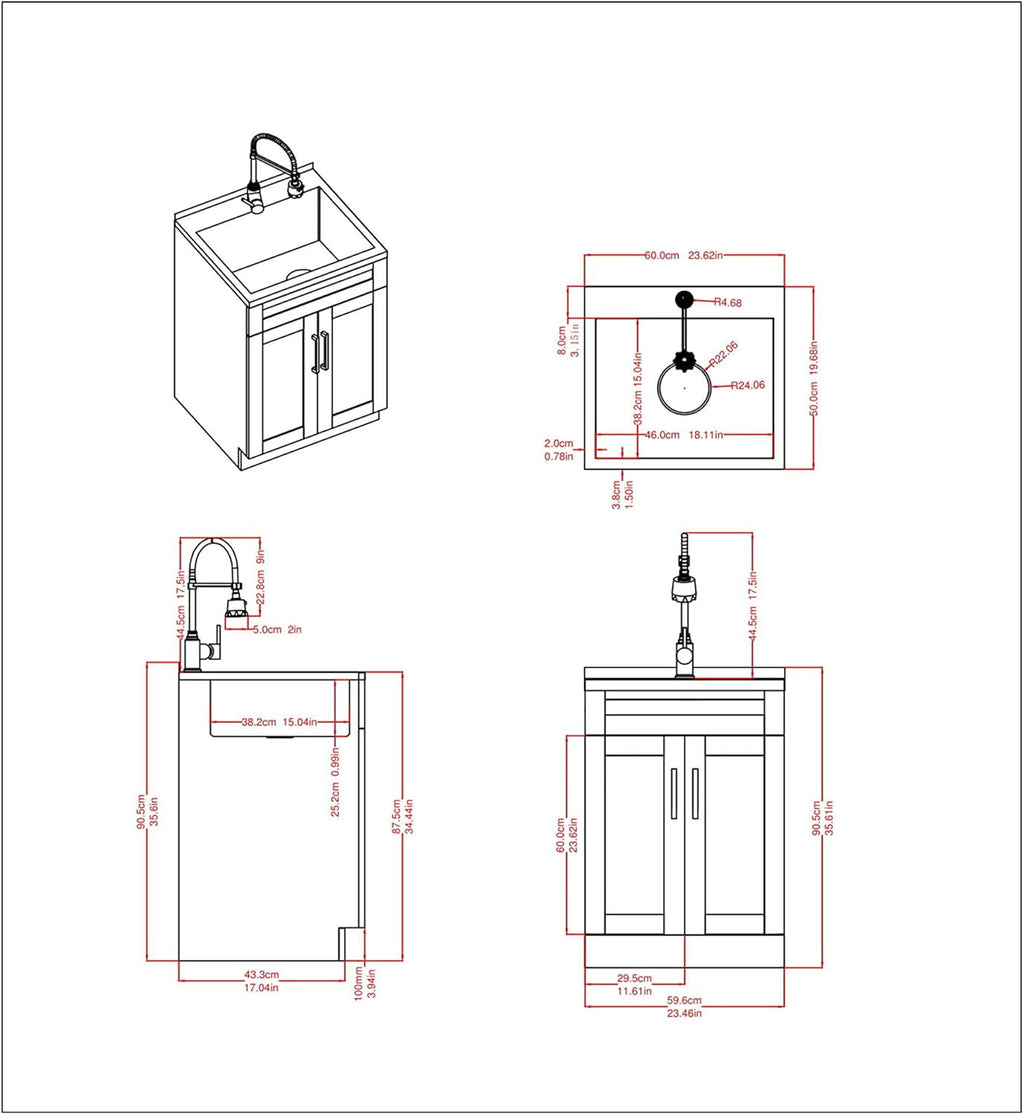 24 inch Laundry Cabinet with Faucet and Stainless Steel Sink K10096