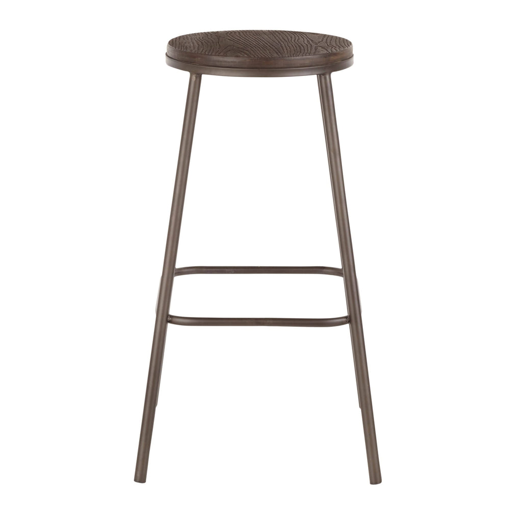 Industrial Round Bar Stool Set of 2 Vintage White Espresso I8554