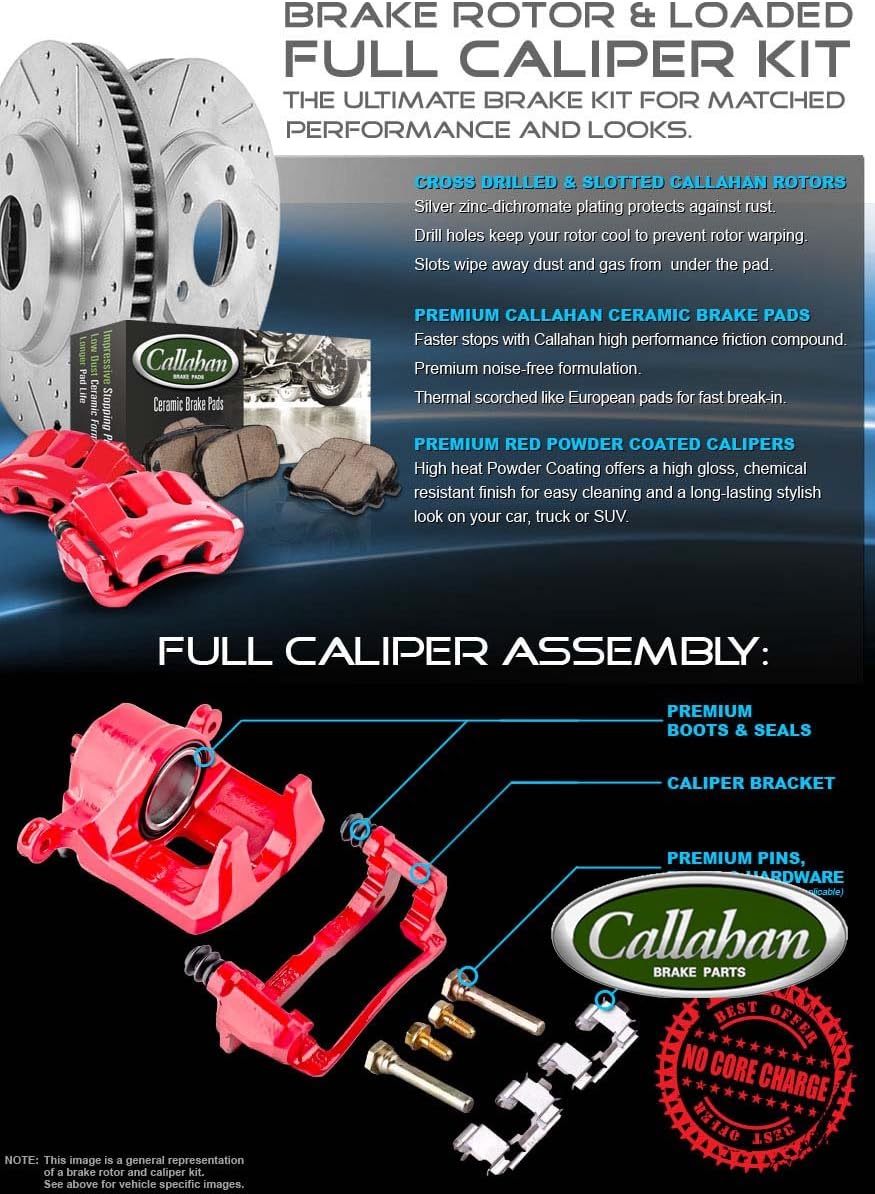 Powder Coated Red Calipers Drilled Slotted Rotors Ceramic Pads S949782