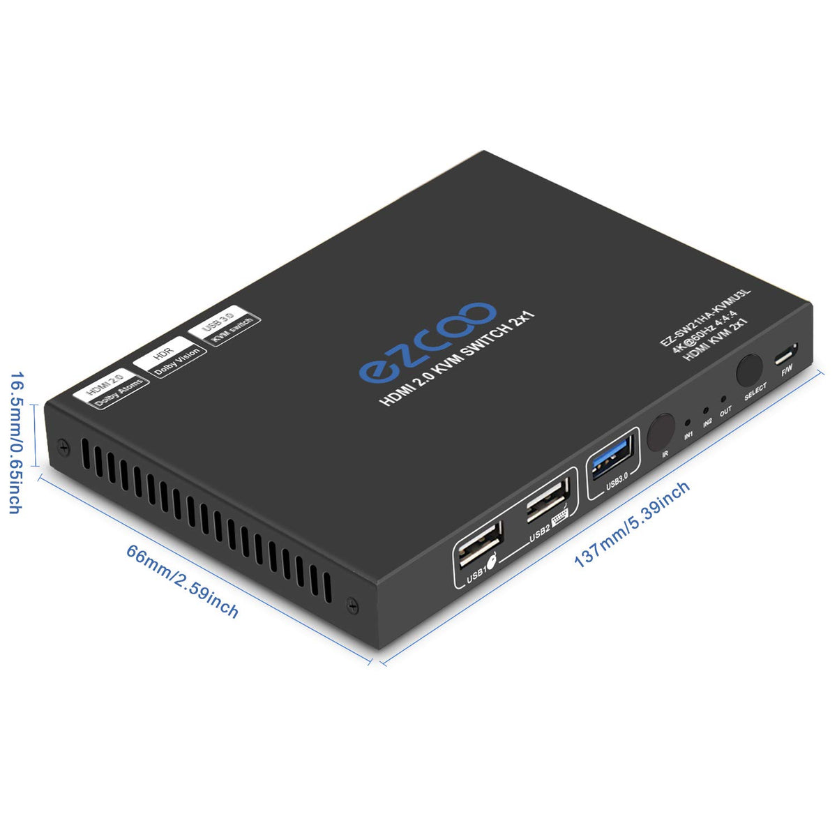 USB 3.0 KVM Switch HDMI 2-Port 4K60 with Stereo Audio Extractor U7660