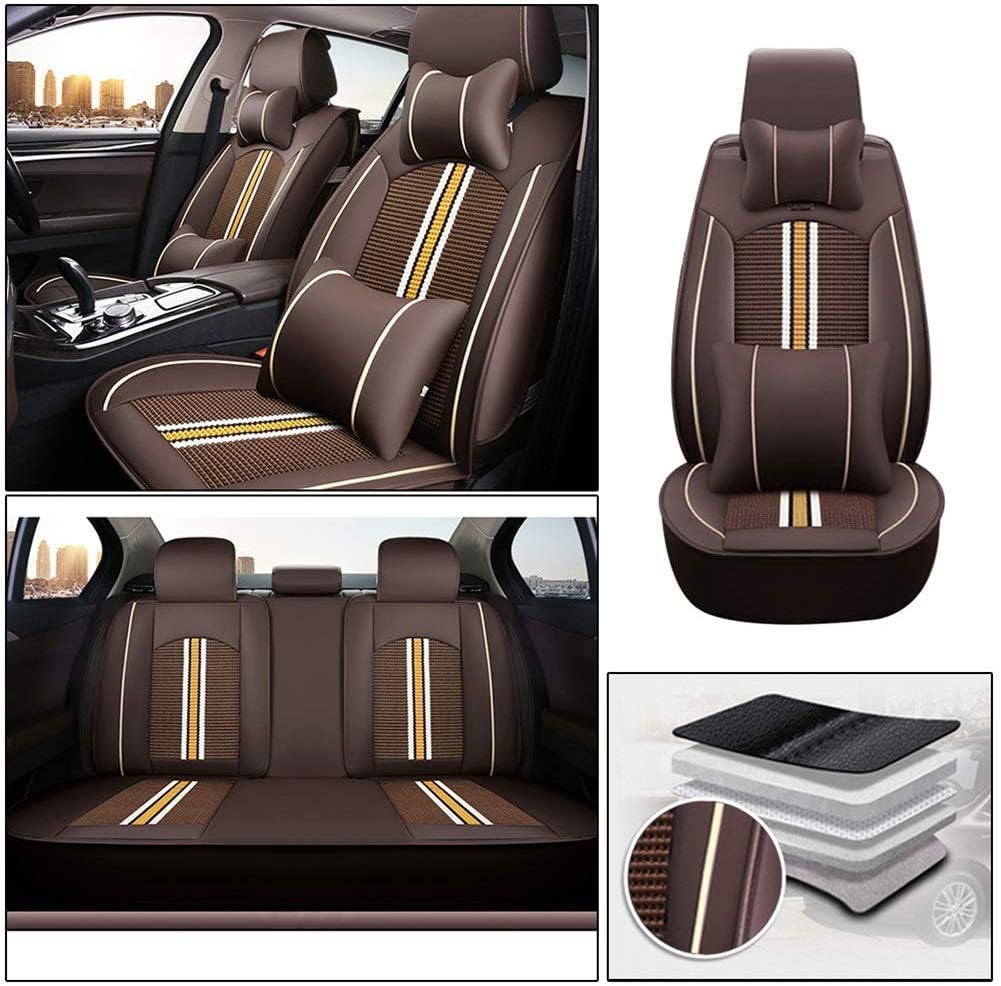 Custom Car Seat Cover Full Set Needlework PU Leather Black White R7052