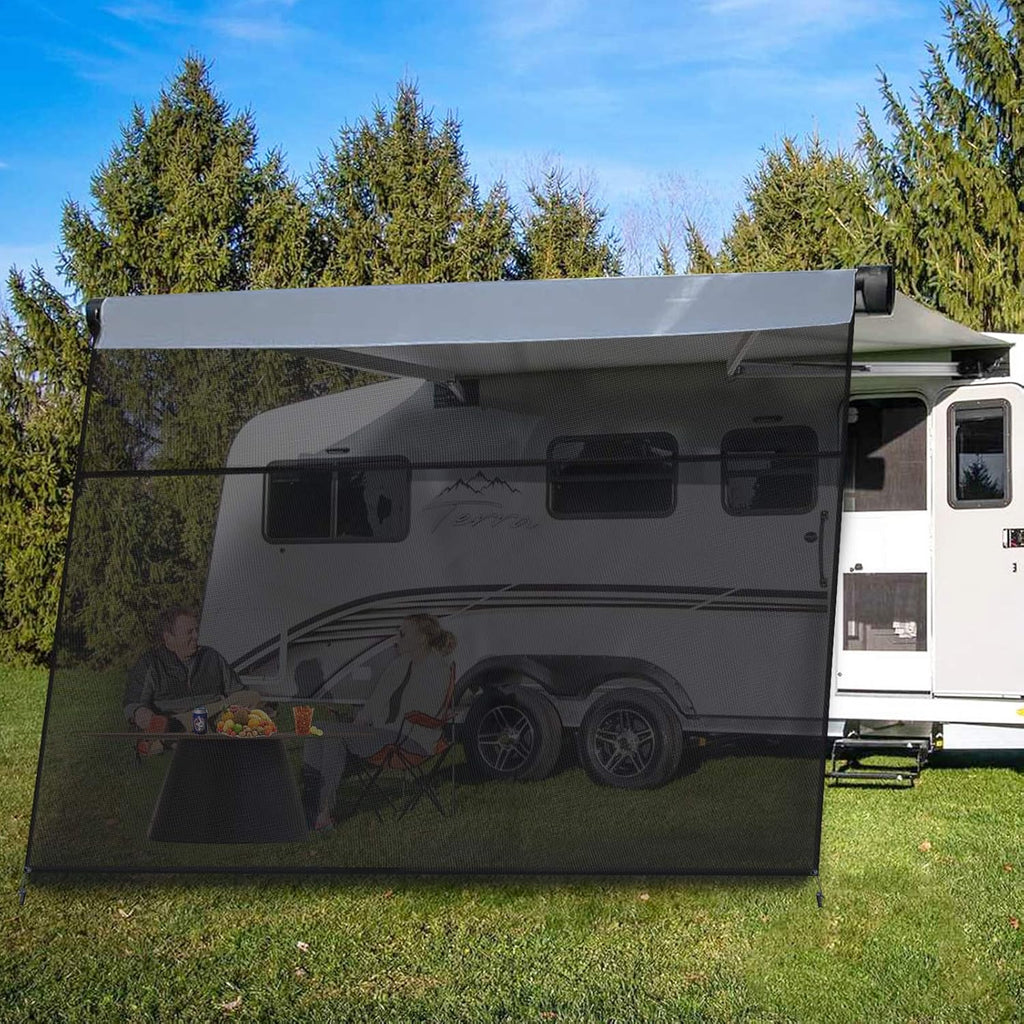 Black Mesh UV Blocker RV Awning Sun Shade Screen with Zipper 15' x 9' R723