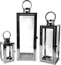 3-PC Set Jumbo Black Candle Lantern Set with Chrome Plated Structure and Tempered Glass H694