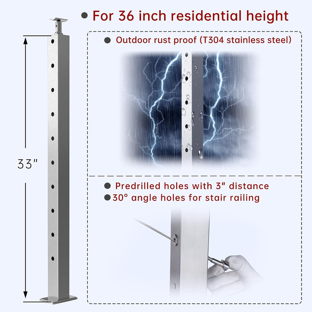 4 Pack Stainless Steel Cable Railing Post W9338