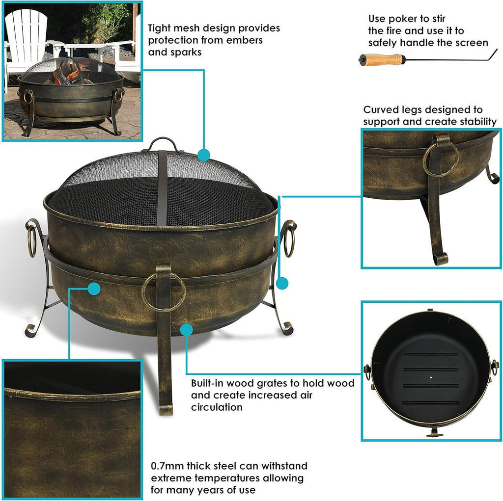 34 Inch Wood Burning Outdoor Fire Pit with Spark Screen and Poker I81514