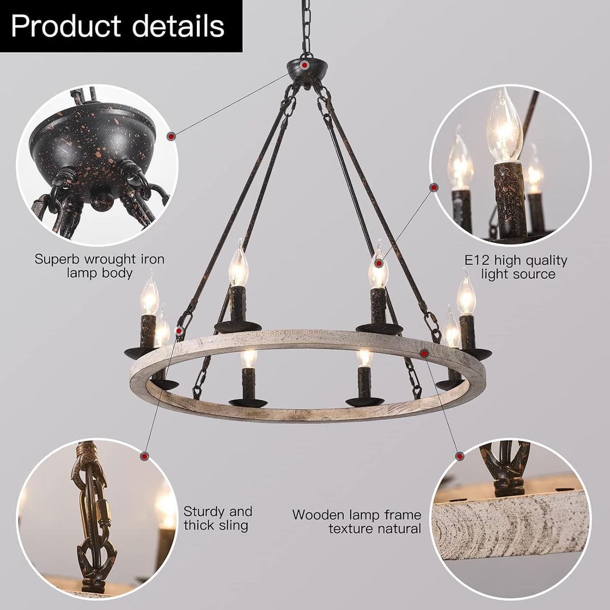 8-Lights Wagon Wheel Chandelier C87134