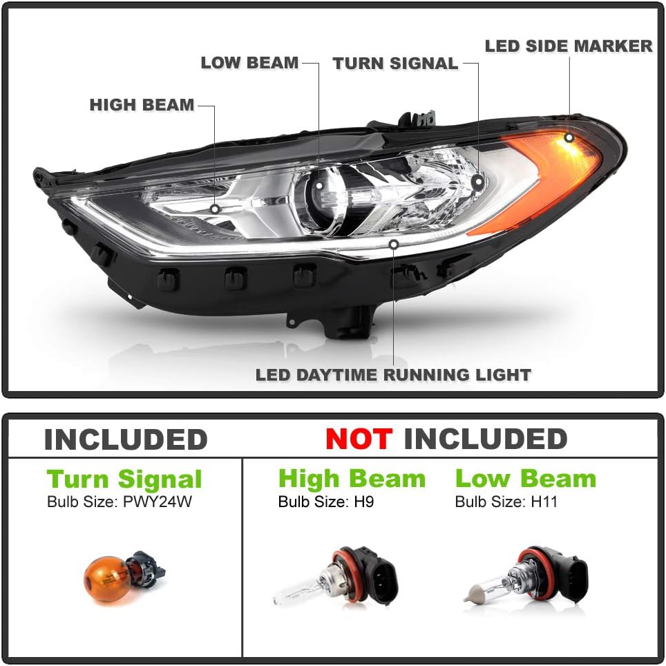 2017-2019 Ford Fusion Projector Headlight Left Driver Side U59882
