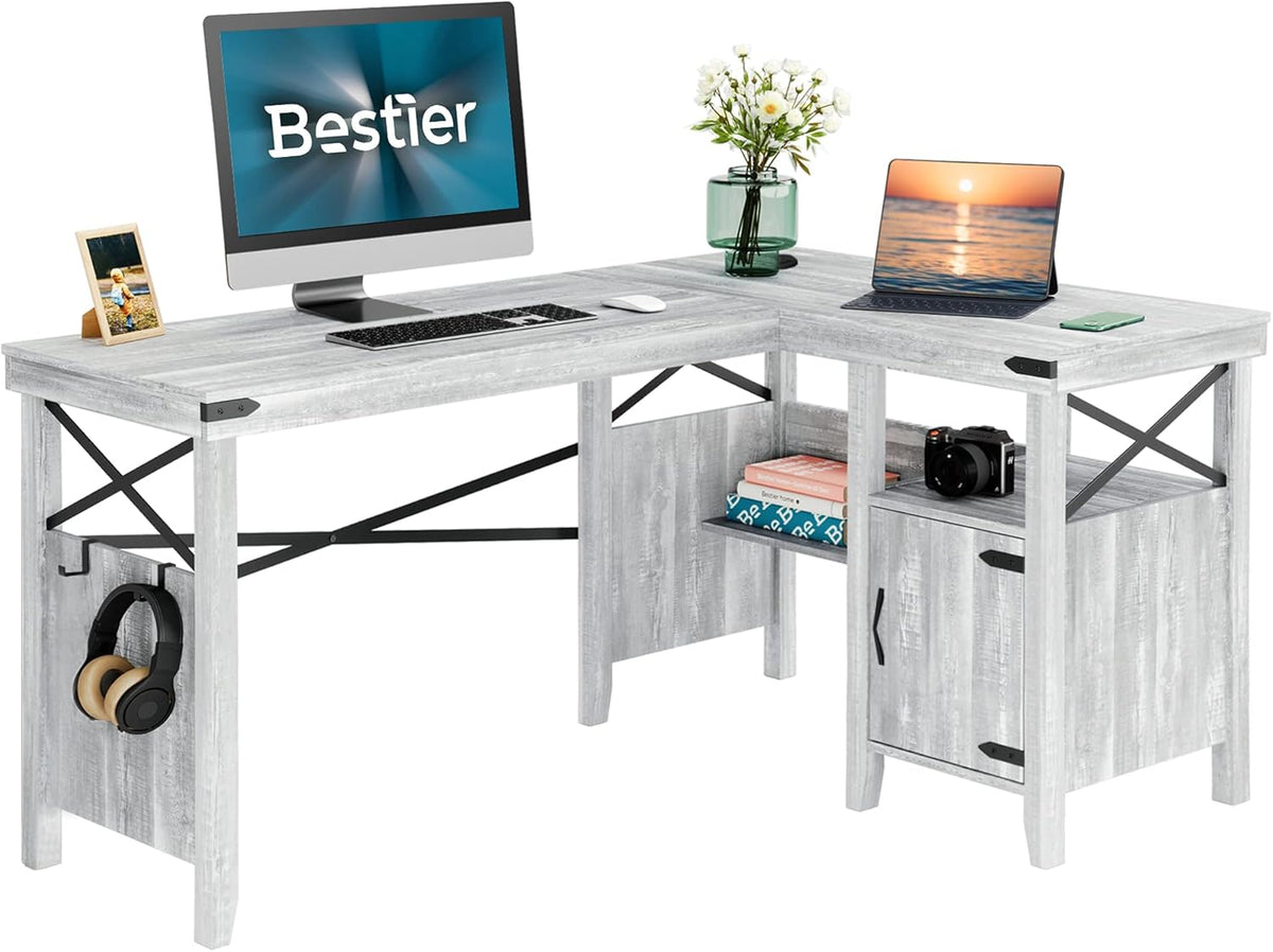 L-Shaped Computer Desk with Storage Cabinet and Bookshelf J953947