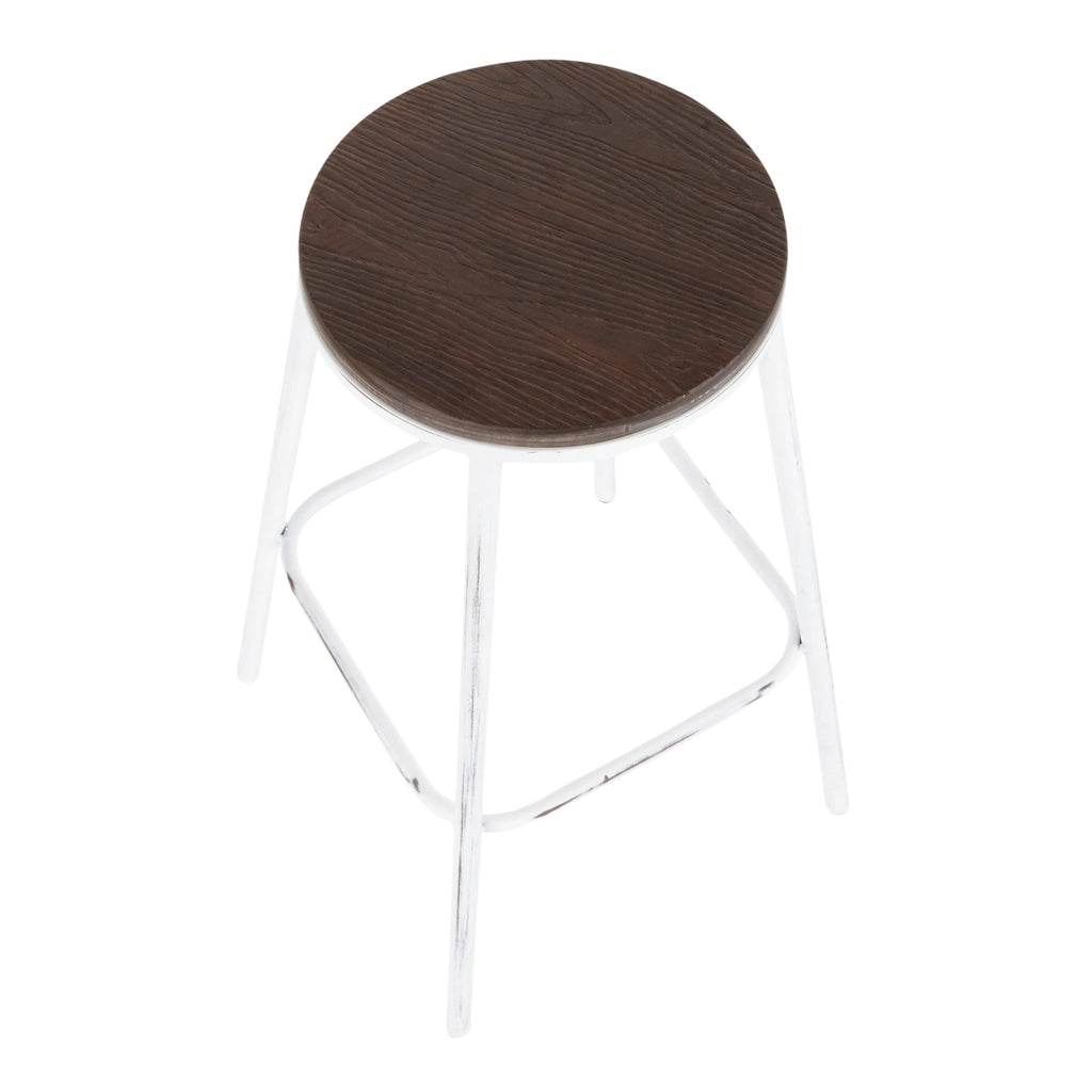 Industrial Round Bar Stool Set of 2 Vintage White Espresso I8554