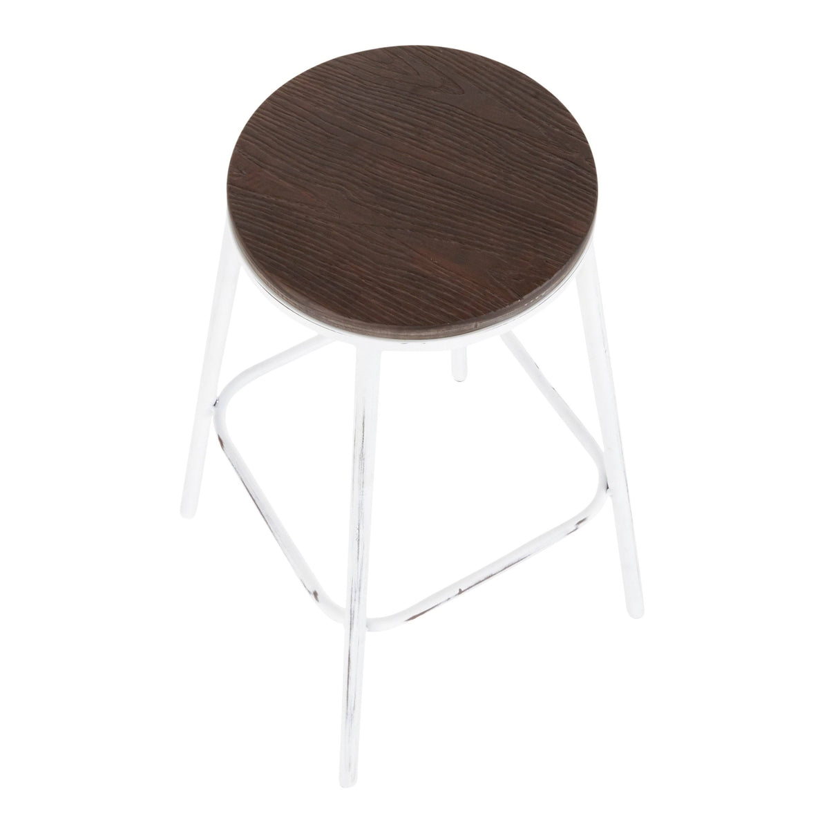 Industrial Round Bar Stool Set of 2 Vintage White Espresso I8554