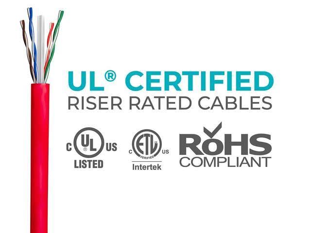 1000ft 23AWG Cat6 UTP Riser Rated Bare Copper Cable - Red F109