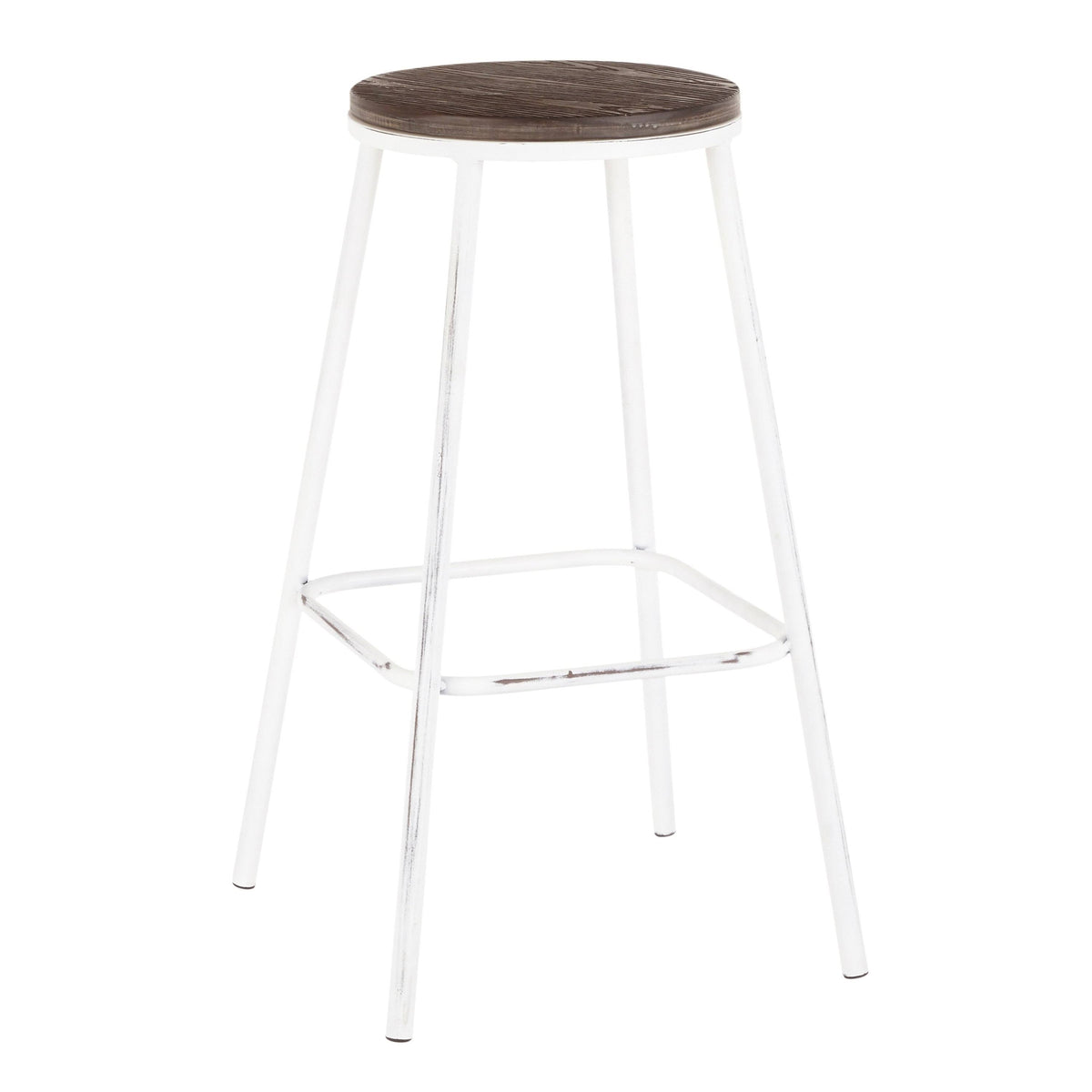 Industrial Round Bar Stool Set of 2 Vintage White Espresso I8554