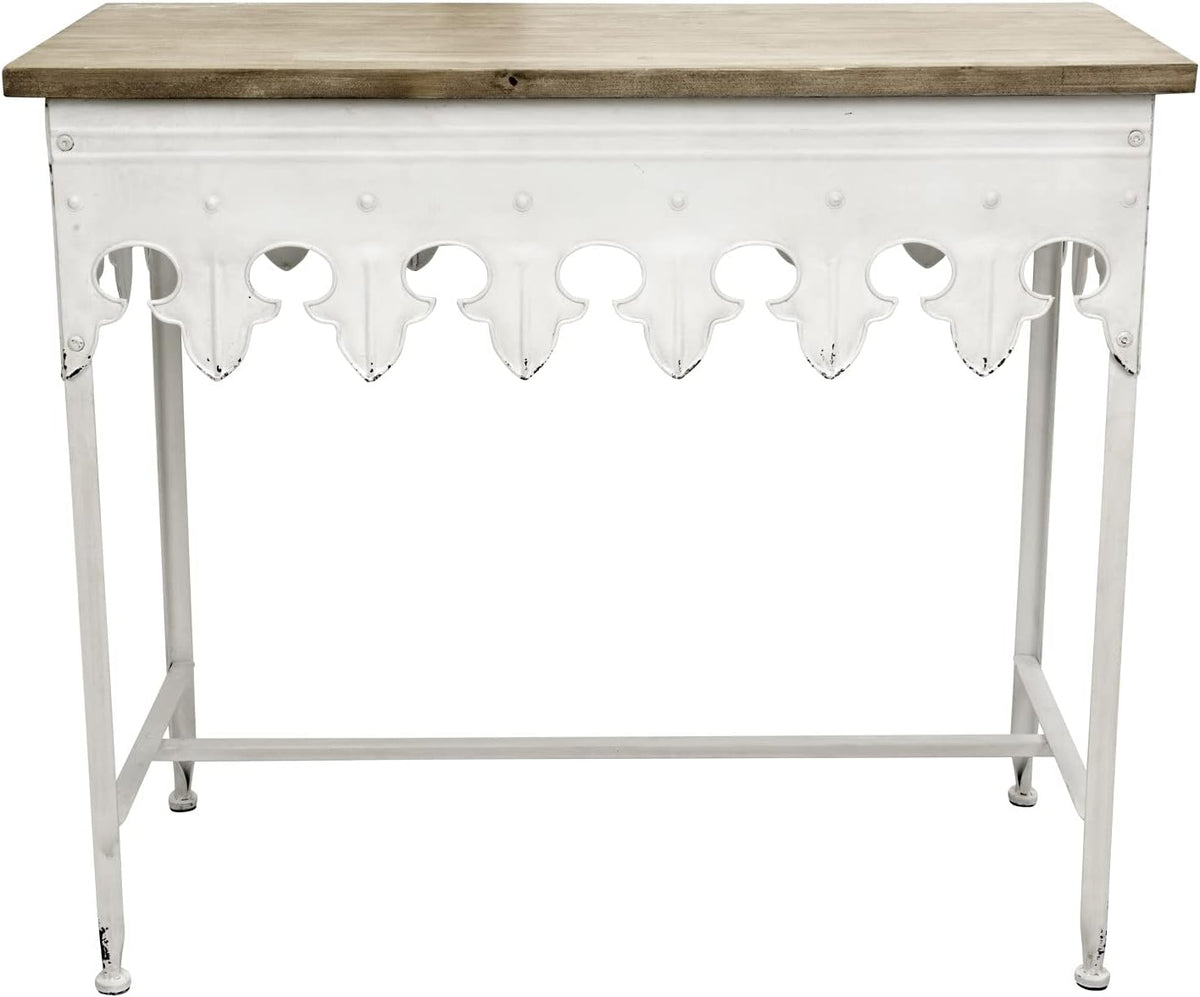 Metal Scalloped Edge Table with Wood Top E3458