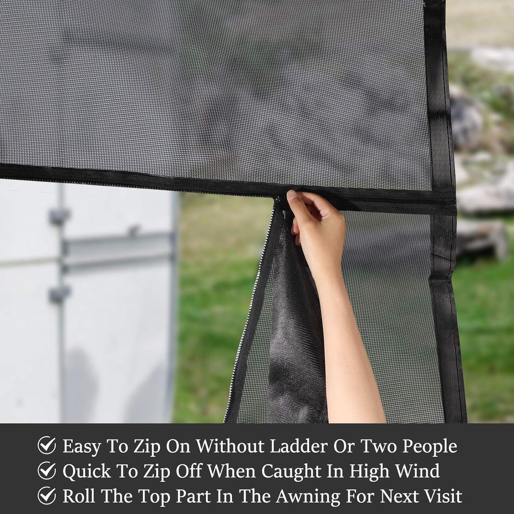 Black Mesh UV Blocker RV Awning Sun Shade Screen with Zipper 15' x 9' R723
