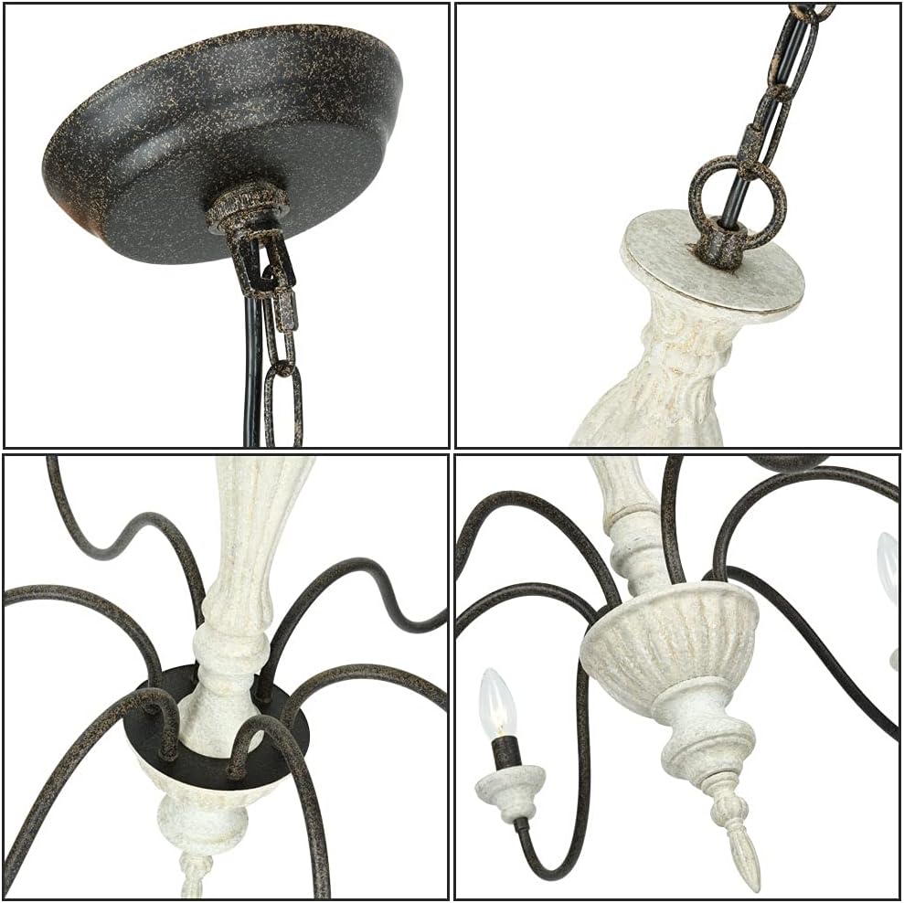 6-Light Chandelier with Imitation Wood and Stardust Iron D280799