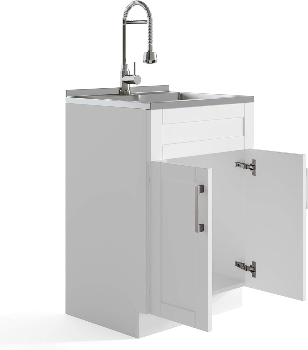 24 inch Laundry Cabinet with Faucet and Stainless Steel Sink K10096