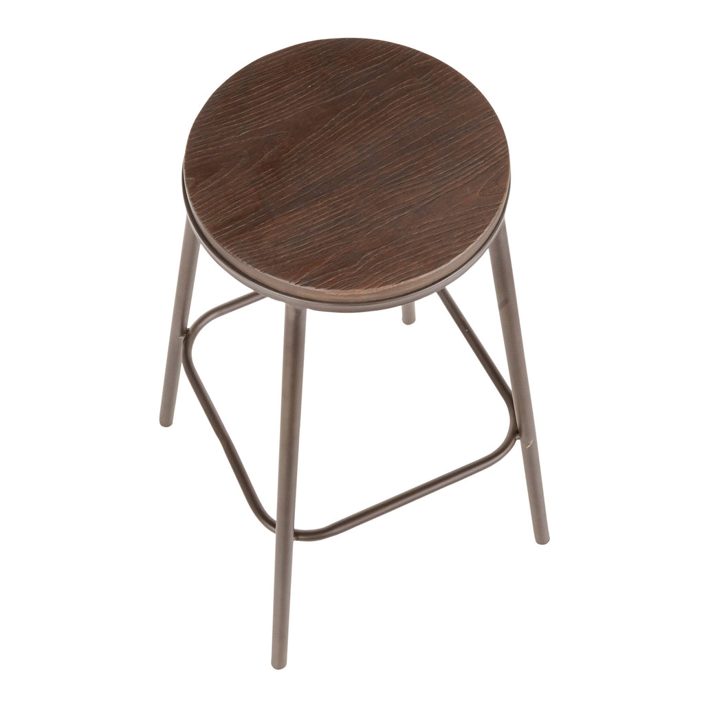 Industrial Round Bar Stool Set of 2 Vintage White Espresso I8554