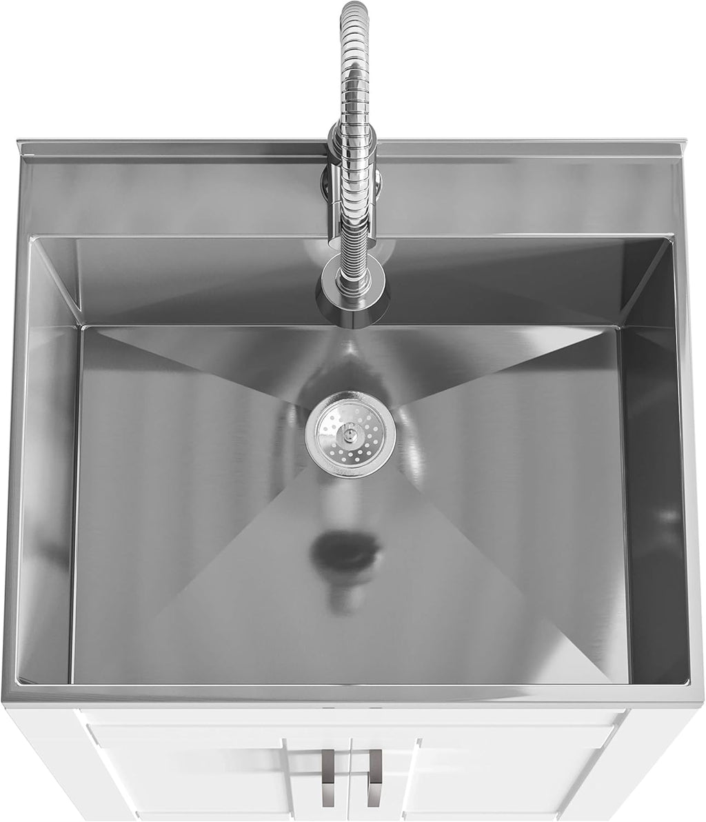 24 inch Laundry Cabinet with Faucet and Stainless Steel Sink K10096