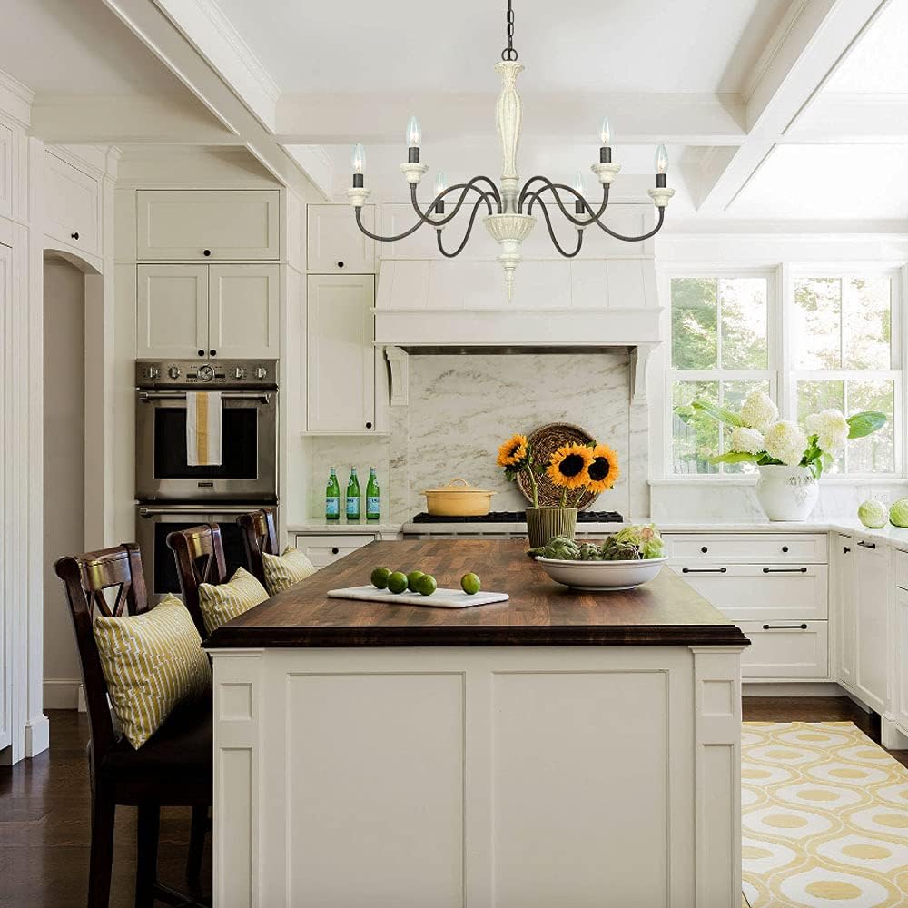6-Light Chandelier with Imitation Wood and Stardust Iron D280799