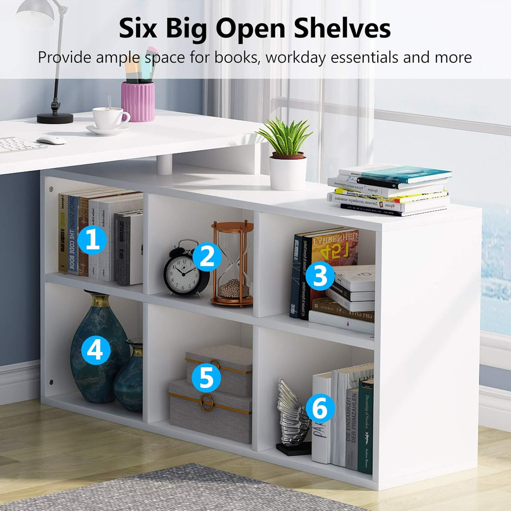 L-Shaped Computer Desk with Storage, 55 Inch Rotating Corner Office Desk O707