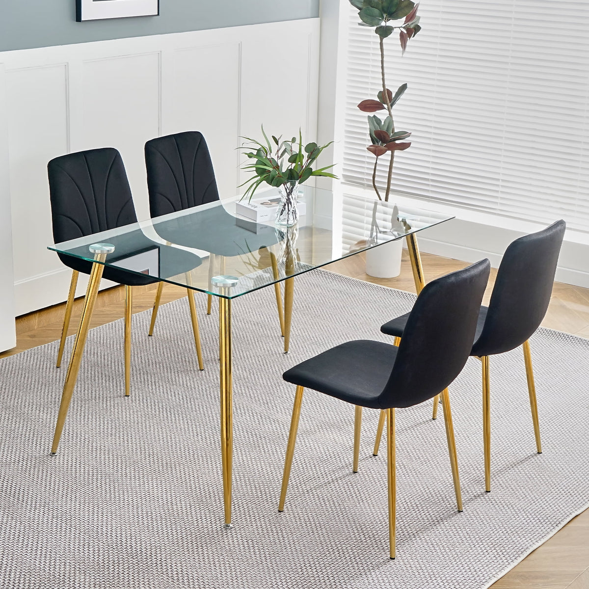 Black Dining Chair with Gold Metal Legs Set of 4 P44419