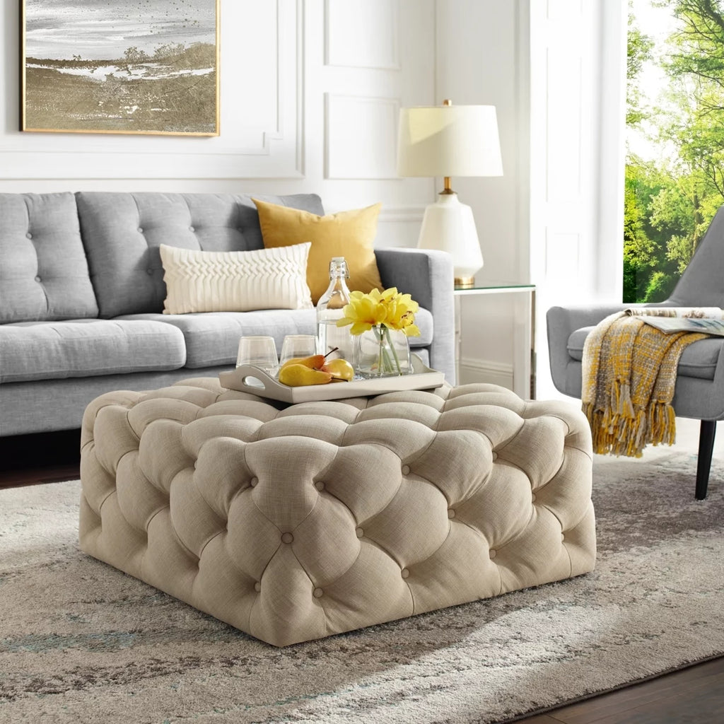 Velvet or Linen Tufted Square Cocktail Ottoman P5007
