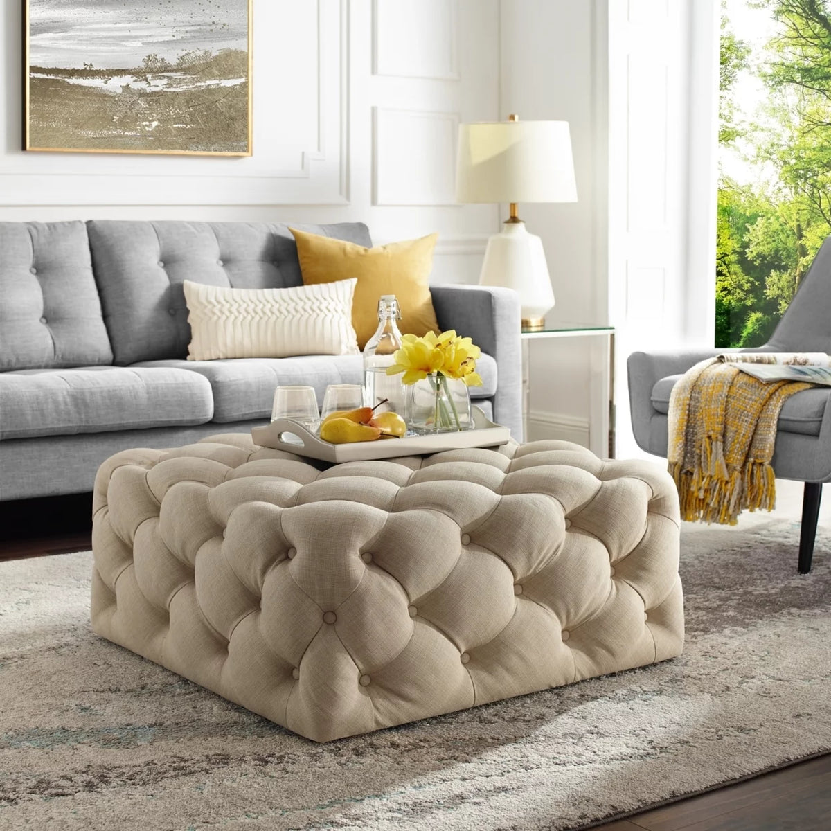 Velvet or Linen Tufted Square Cocktail Ottoman P5007
