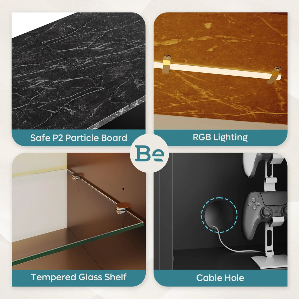 Black Marble TV Stand with LED Light S12331