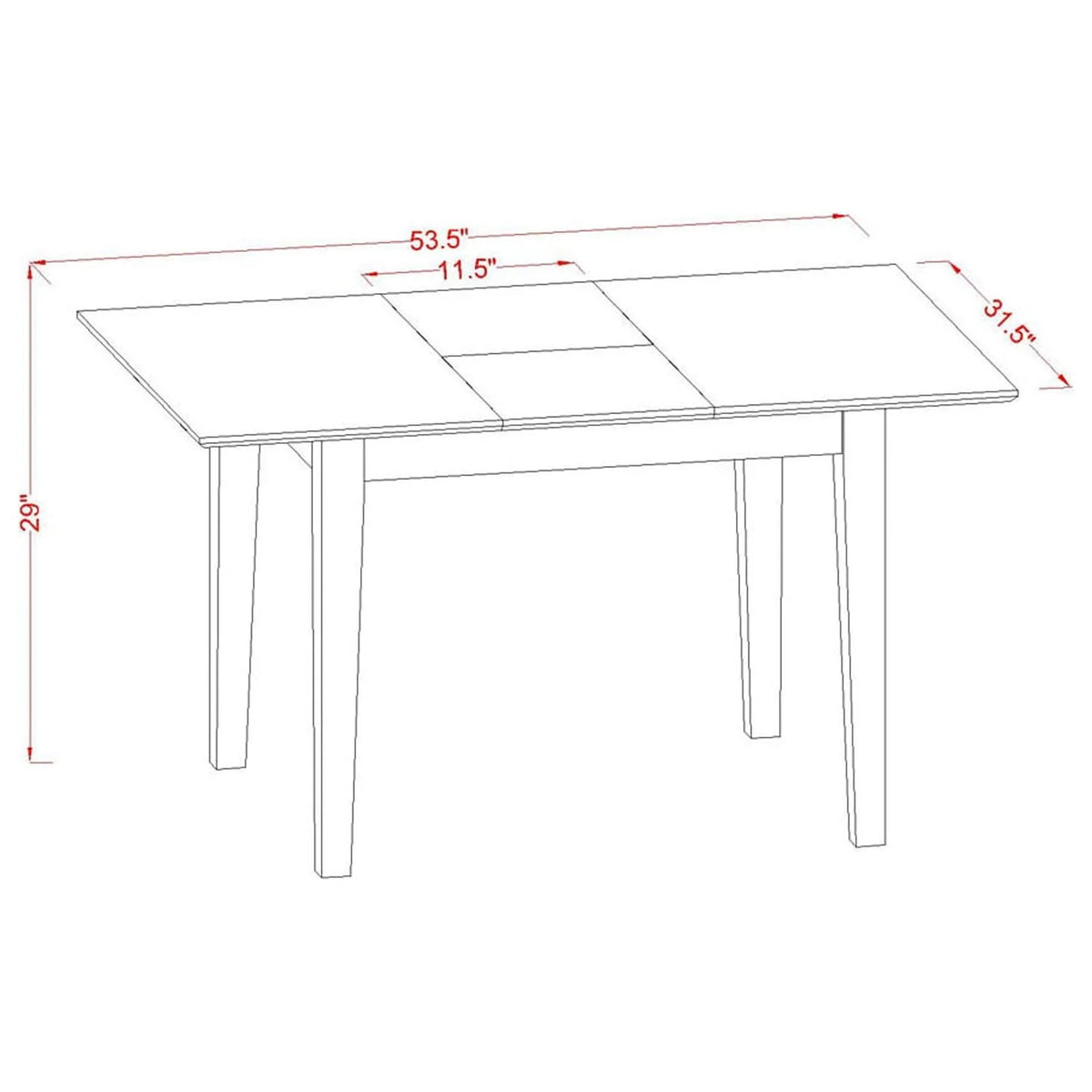 5 Pc Small Kitchen Dinette Set with 12in Leaf S95187