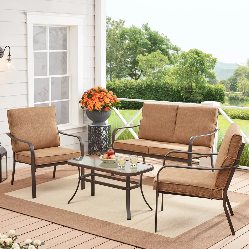 Red 4-Piece Steel Outdoor Patio Conversation Set U512