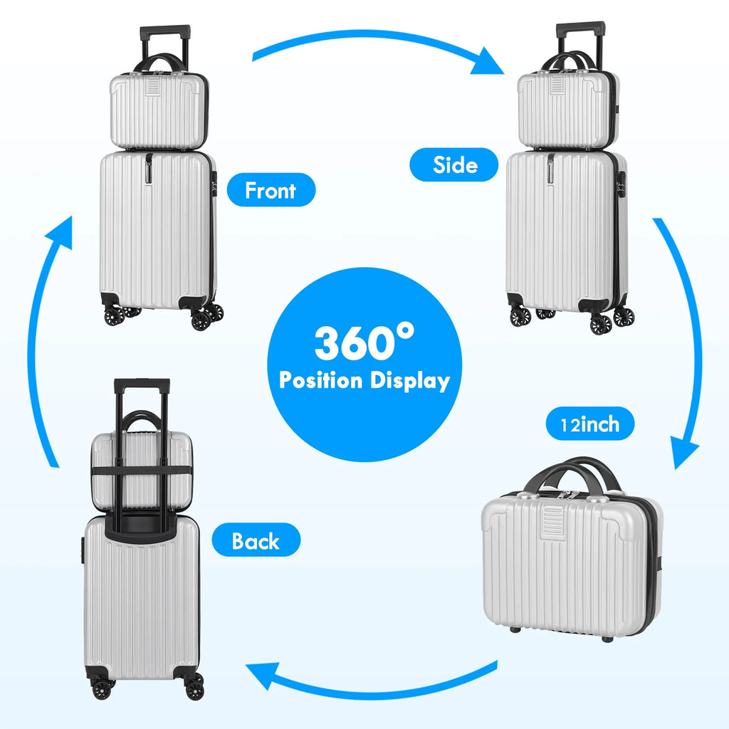 2-Piece Luggage Set Carry On Suitcase with Makeup Case K18744
