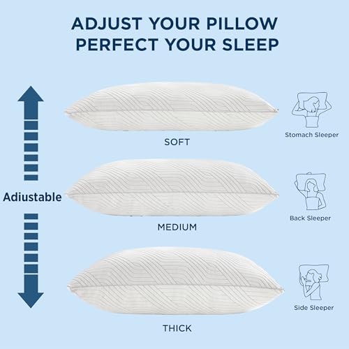 Memory Foam King Size Set of 2 Adjustable Cooling Pillows N807030
