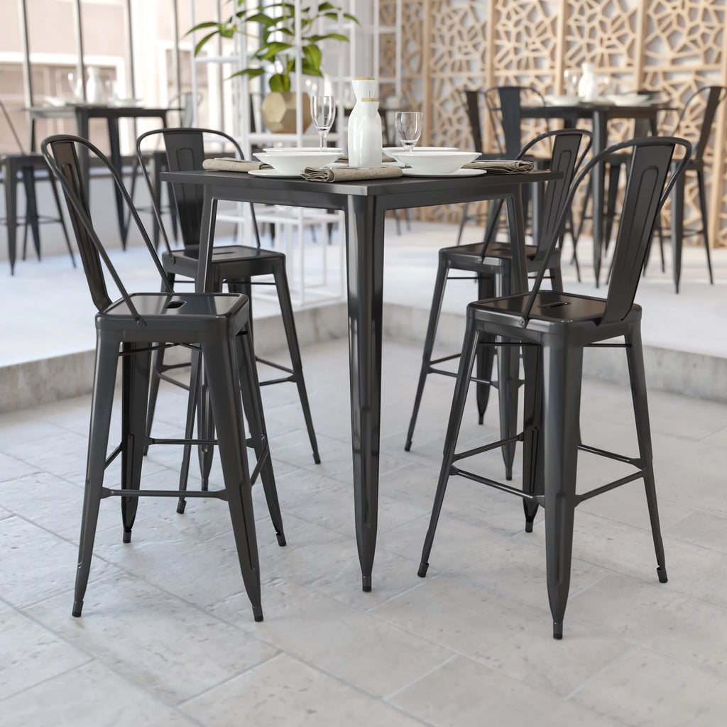 Black Metal Indoor-Outdoor Bar Height Table O6960