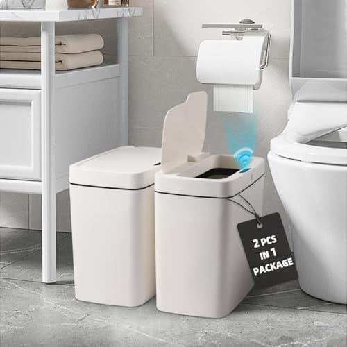 2 Pack 3.9 Gallon Touchless Automatic Waterproof Plastic Trash Can H458129