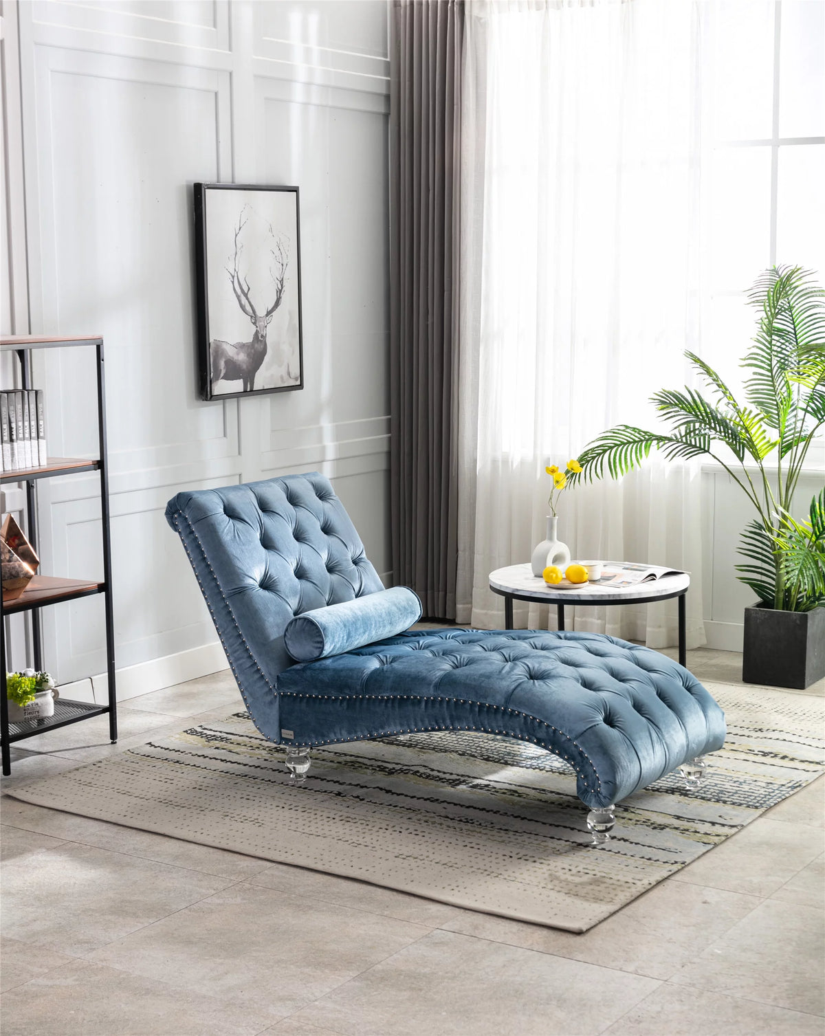 Light Blue Velvet Accent Sofa with Lumbar Pillow X53569