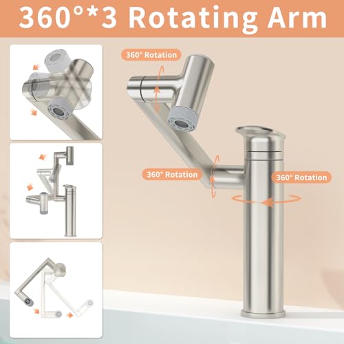 1080° Rotatable Height Adjustable Single Handle Bathroom Vanity Faucet with Temperature Display T621650