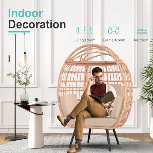Oversized White Wicker Egg Chair with 4 Cushions D718888
