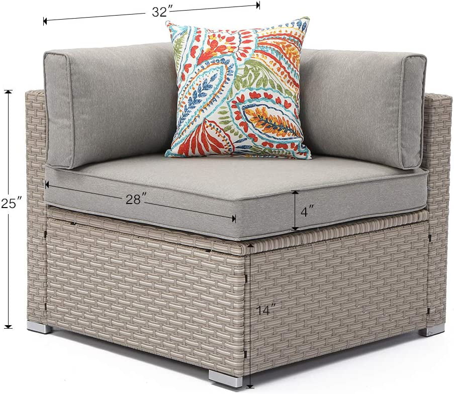 Gray Wicker Corner Chair with Cushions H2157