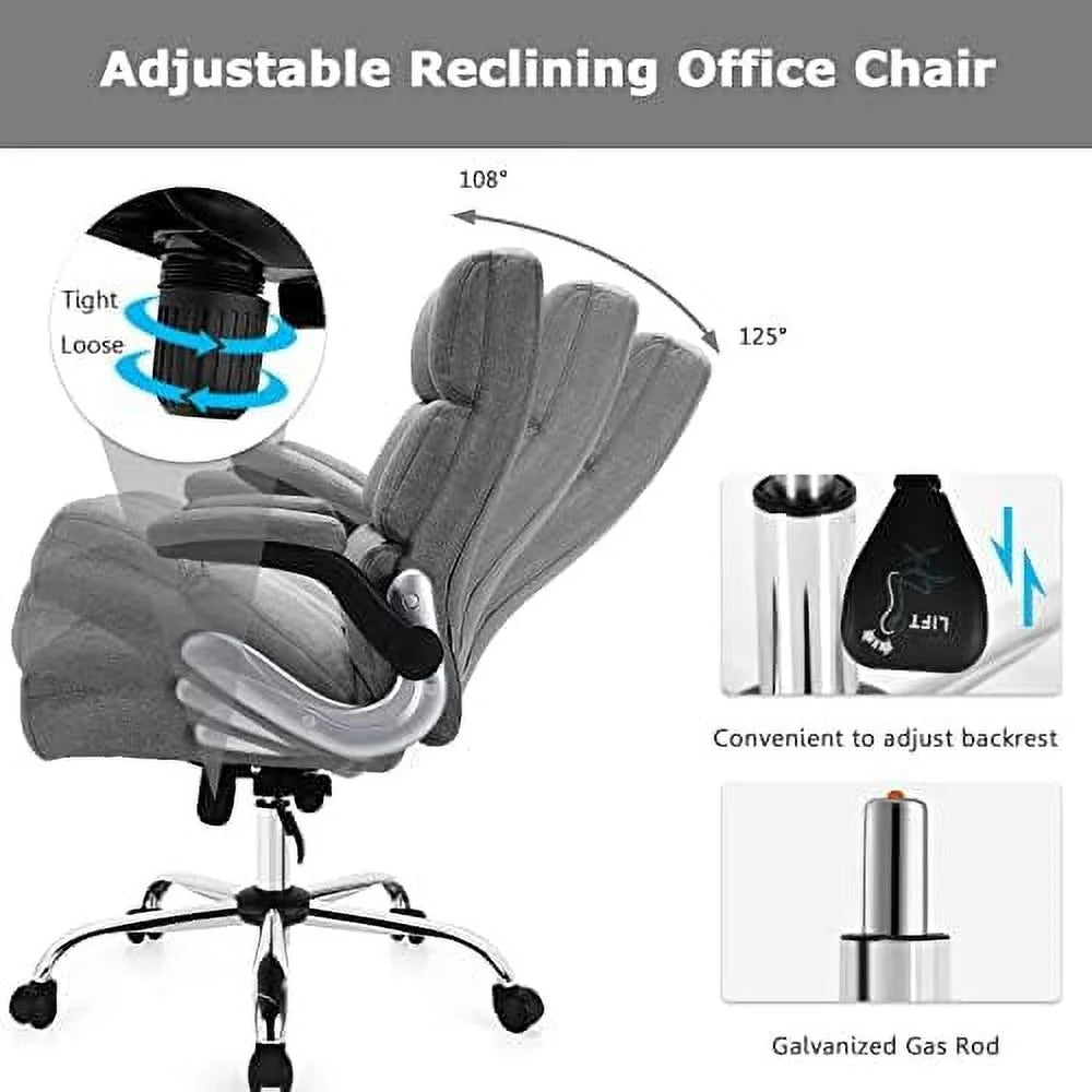 Beige Big and Tall Ergonomic Office Chair with Flip-up Arms 400 LBS Y849